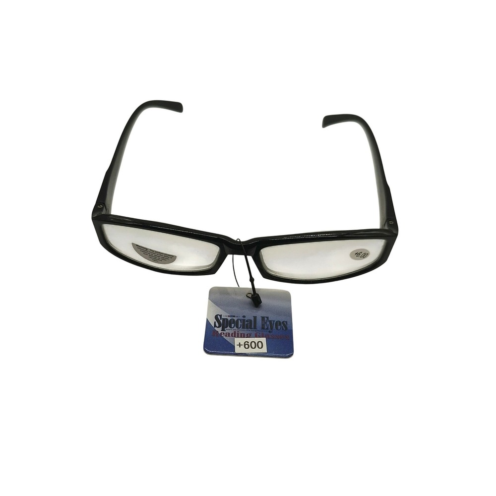 Special Eyes Black Rectangular Reading Glasses +6.00 Magnification New